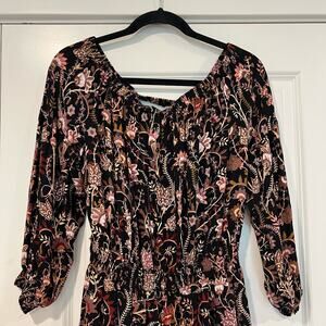 Free People Women's Longsleeve Romper with Shorts Black Floral‎ Size M